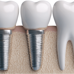 Tandimplantaat met natuurlijke tanden.